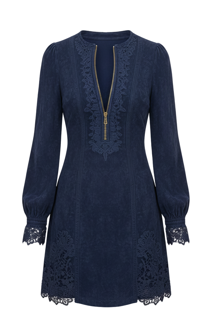 Midnight Suede Lace Mini Dress
