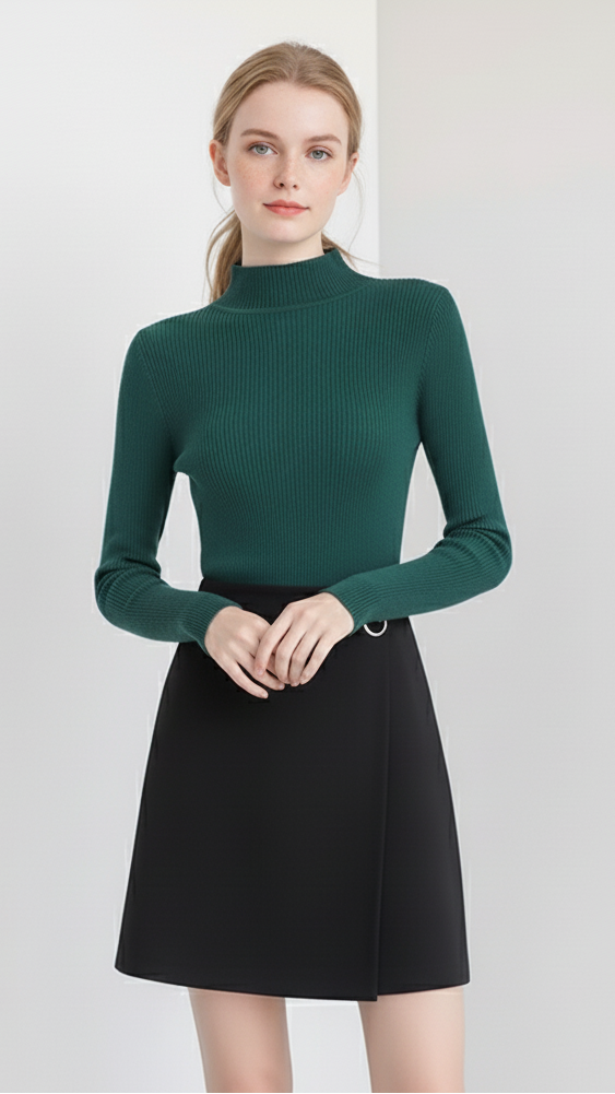Ribbed Turtleneck Knit Top