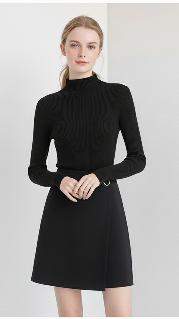 Ribbed Turtleneck Knit Top
