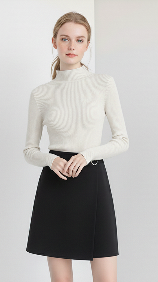 Ribbed Turtleneck Knit Top