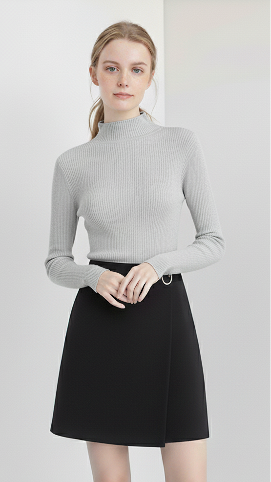 Ribbed Turtleneck Knit Top